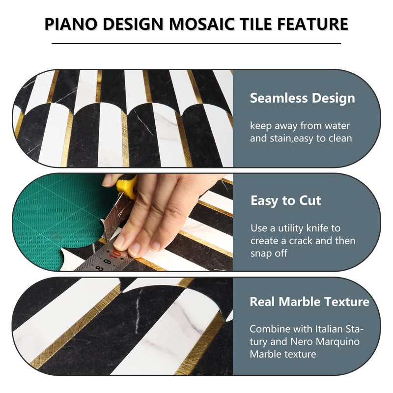 Vamos Tile Peel and Stick Backsplash Seamless Tile,Stick on Backsplash for Kitchen and Bathroom,Marble Look PVC Mixed Metal Gold Self Adhesive Metal Mosaic Tiles (10 Sheets) - Image 5