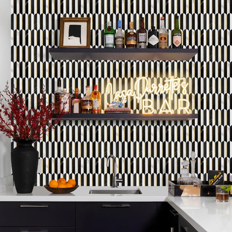 Vamos Tile Peel and Stick Backsplash Seamless Tile,Stick on Backsplash for Kitchen and Bathroom,Marble Look PVC Mixed Metal Gold Self Adhesive Metal Mosaic Tiles (10 Sheets) - Image 3