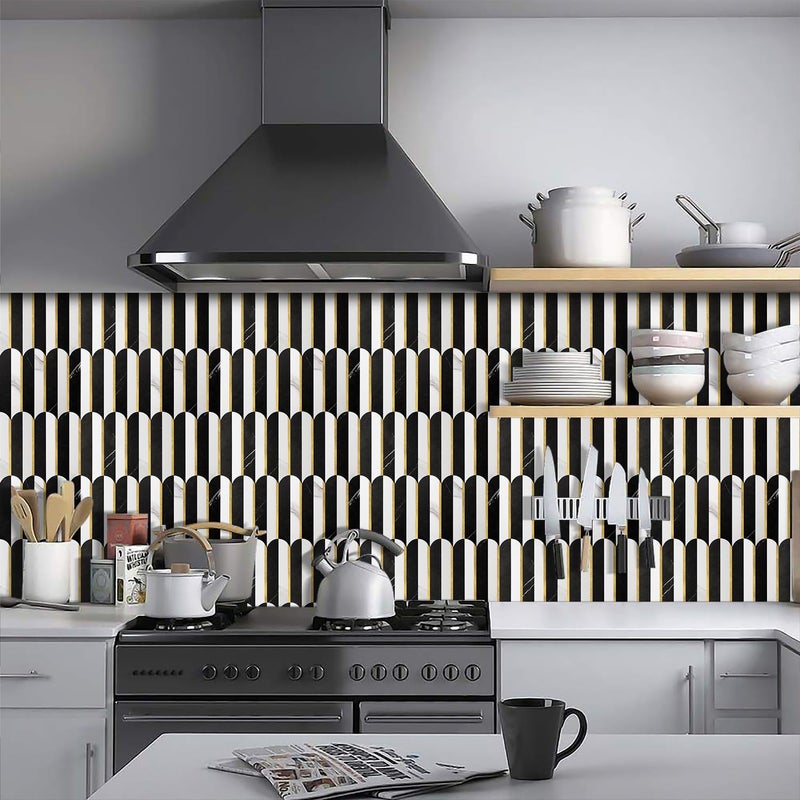 Vamos Tile Peel and Stick Backsplash Seamless Tile,Stick on Backsplash for Kitchen and Bathroom,Marble Look PVC Mixed Metal Gold Self Adhesive Metal Mosaic Tiles (10 Sheets) - Image 2