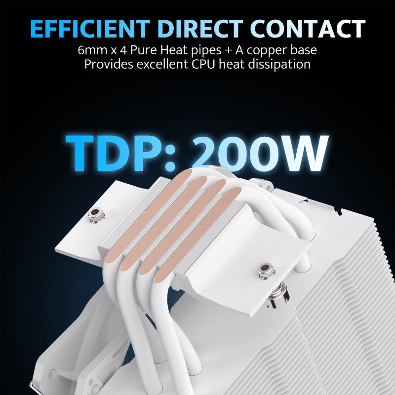 DarkFlash مبرد وحدة المعالجة المركزية darkFlash Z4Pro Mist، 120 مم، برج واحد، TDP 200 واط، 4×6 مم أنابيب حرارية، مراوح ARGB PWM للكمبيوتر، مبرد هواء لوحدة المعالجة المركزية متوافق مع Intel LGA115x/12xx/17xx؛ AMD AM4/AM5، ارتفاع 155 مم (أبيض) - Image 2