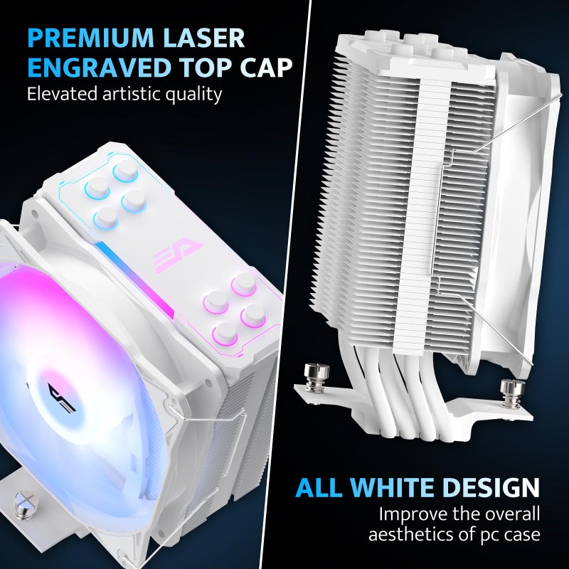 DarkFlash مبرد وحدة المعالجة المركزية darkFlash Z4Pro Mist، 120 مم، برج واحد، TDP 200 واط، 4×6 مم أنابيب حرارية، مراوح ARGB PWM للكمبيوتر، مبرد هواء لوحدة المعالجة المركزية متوافق مع Intel LGA115x/12xx/17xx؛ AMD AM4/AM5، ارتفاع 155 مم (أبيض) - Image 5