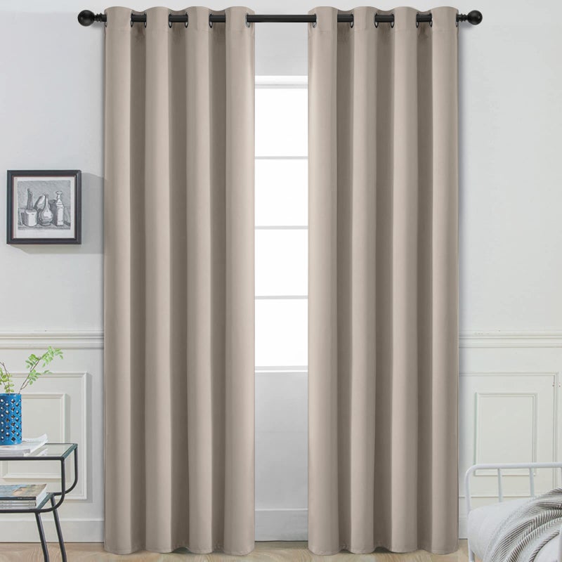 Yakamok Room Darkening Blackout Curtains Thermal Insulated Grommet Curtain Panels for Bedroom 52W x 84L Natural 2 Panels