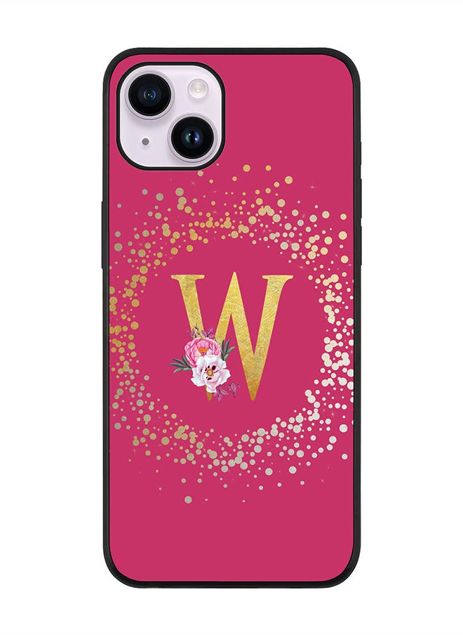 Stylizedd Rugged Black edge case for Apple iPhone 14 Plus, Soft Flexible Phone case Custom Monogram Initial Letter Floral Pattern Alphabet - W (Dark Pink Rose)  - Image 1