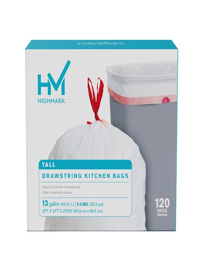 Highmark 0.9-mil Drawstring Trash Bags, 13 Gallons, White, Box Of 120, DP848808 - Image 1