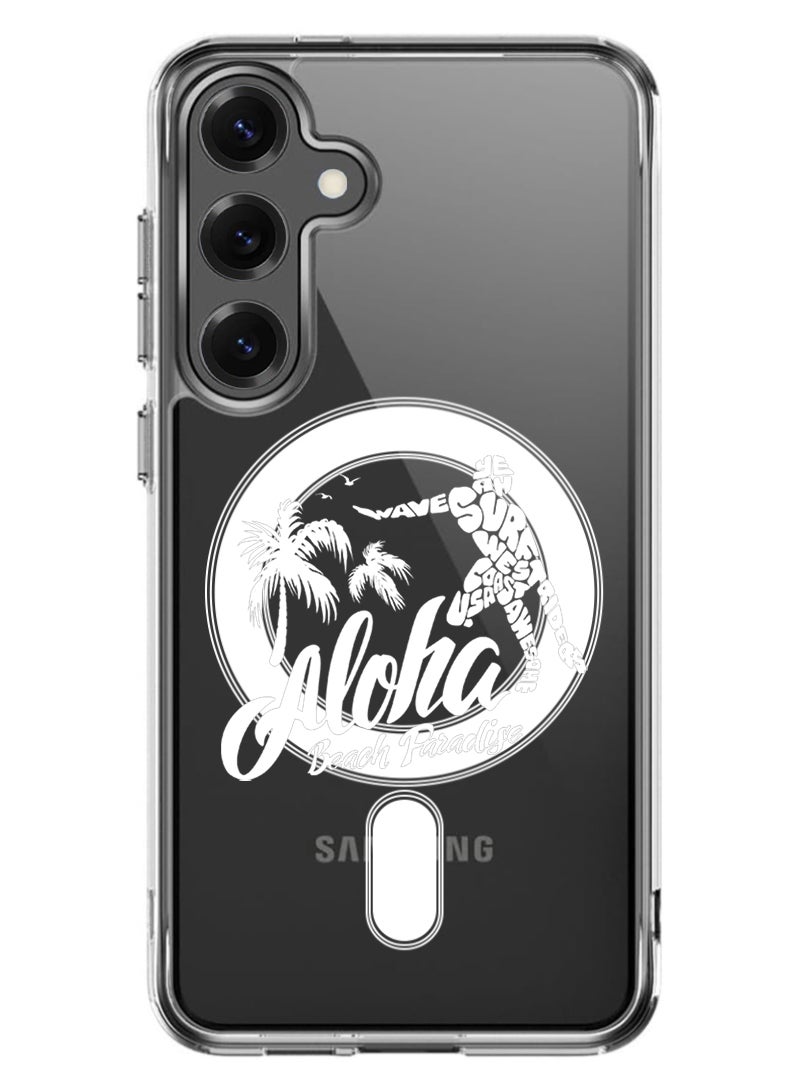 Theodor Magnetic Case for Samsung Galaxy S25 6.2-inch Compatible with MagSafe Wireless Charging, Shockproof Phone Bumper Cover Aloha Beach Paradise White - Image 1