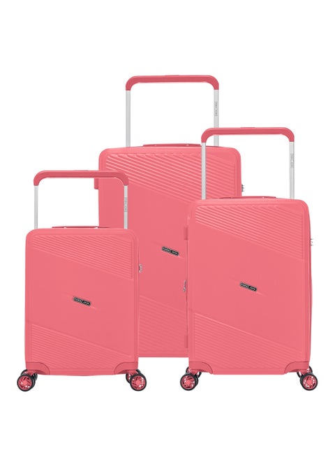 Effortless Travel with Our Sleek 3-Piece Polypropylene Wide Handle Spinner Luggage Set PINK