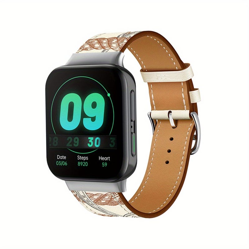 Faux Leather Strap For Oppo Watch 46Mm Black Vintage Design Gift For Men Women - Image 1