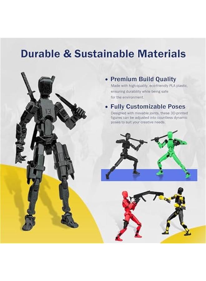 Dummy13 Action Figure Set | Pre-Assembled 3D Printed Titan and Robo Figures | Highly Articulated Robot Toys with Interchangeable Accessories |  for Collectors and Hobbyists (Silver Black) - Image 4
