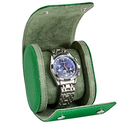 ROSELLE Watch Case for Men and Women with Suede Lining - Watch Roll Travel Case - Storage Organizer and Display (Green Cross-1 Slot) - Image 1