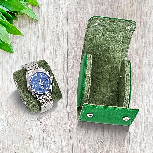 ROSELLE Watch Case for Men and Women with Suede Lining - Watch Roll Travel Case - Storage Organizer and Display (Green Cross-1 Slot) - Image 3