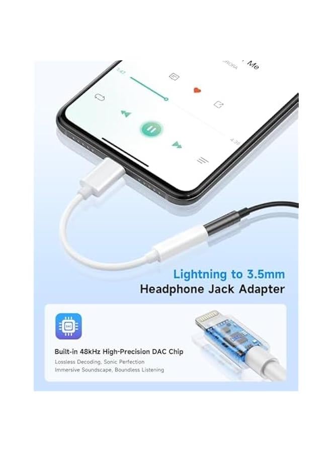 Apple MFi Certified Lightning to 3.5mm Headphone Jack Adapter -Premium Audio Quality & DAC Chip for Music Listening Car, Gym, Home Office, Compatible with iPhone 14/13/12/11/X/8/7 2Pack (White) - Image 2