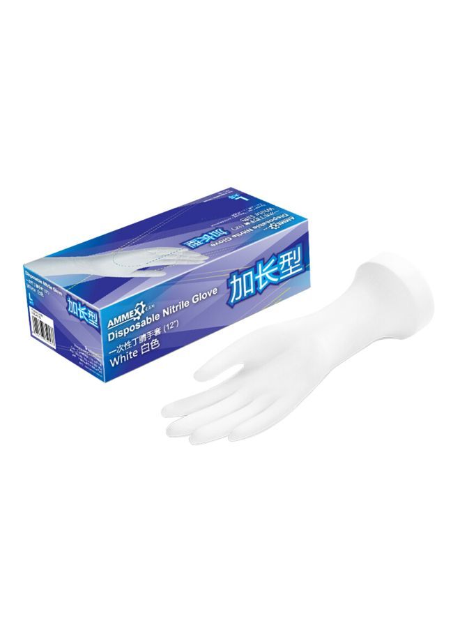 NIBEMINENT 100-Piece Disposable Nitrile Rubber Hand Gloves White 12inch - Image 1