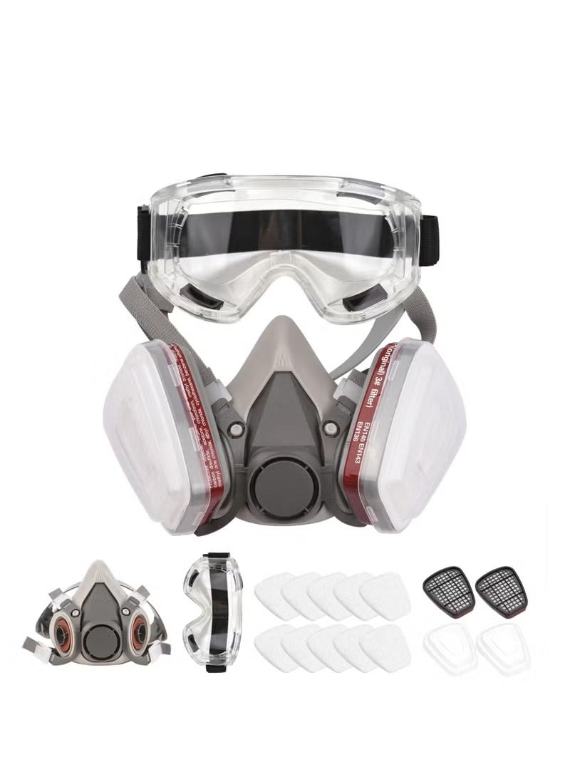 Reusable Respirator Half Face Cover Gas Mask, with Safety Glasses, Half Facepiece Set  - Image 1