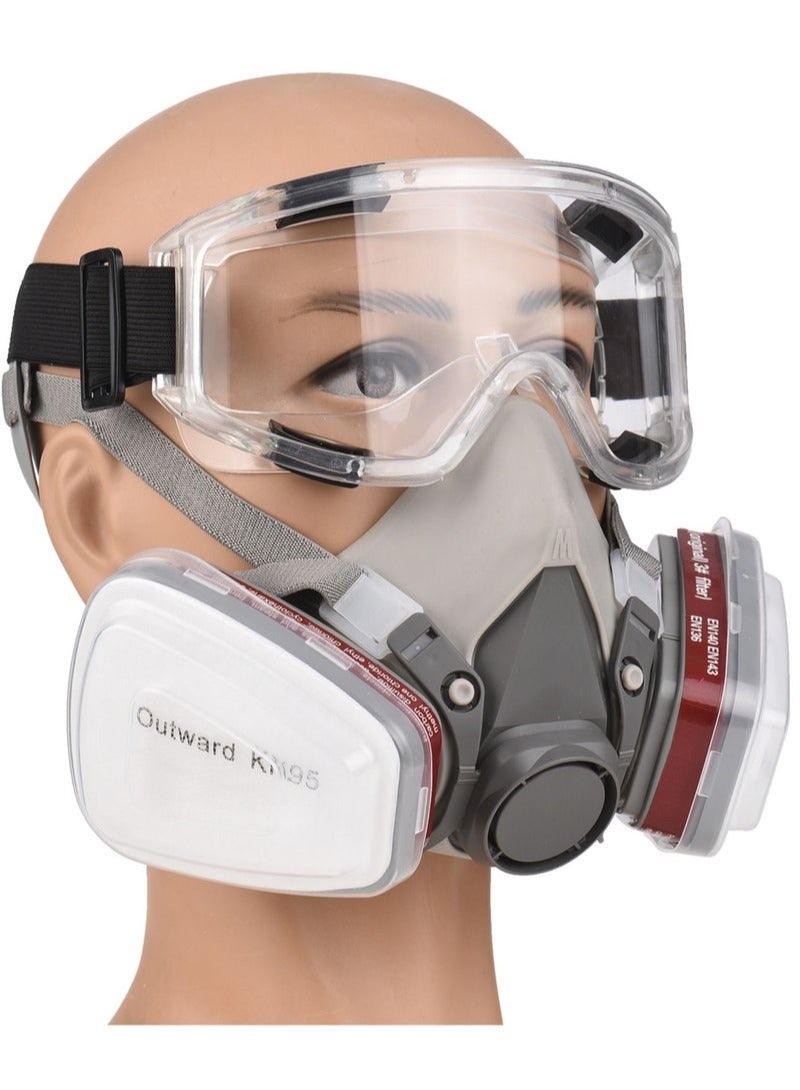 Reusable Respirator Half Face Cover Gas Mask, with Safety Glasses, Half Facepiece Set  - Image 2
