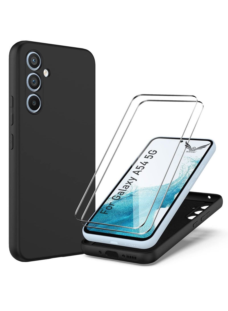 BORTONY Samsung Galaxy A54 5G Case with 2 Pack Tempered Glass Screen Protector Microfiber Shockproof Soft Liquid Silicone Protective Phone Cover for Galaxy A54 5G - Image 1