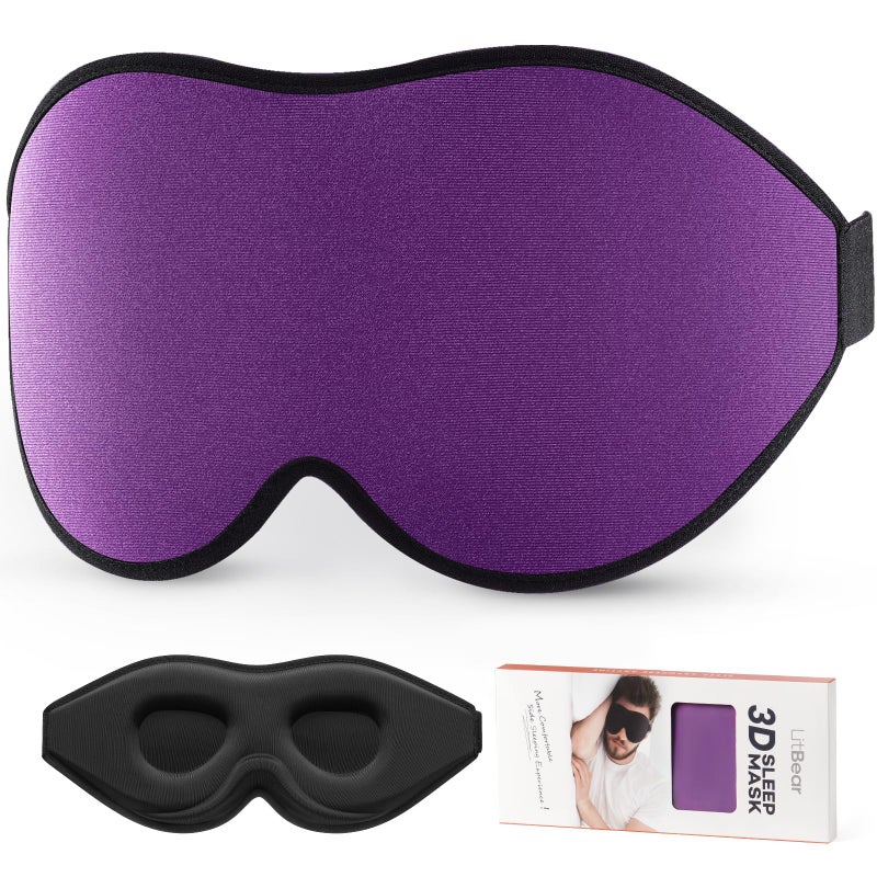 LitBear Sleep Mask for Side Sleeper Women Men Eye Mask for Sleeping Light Blocking 3D Contoured Cup Sleeping Mask Soft Breathable Sleep Eye Mask with Adjustable Elastic Strap for Flight Nap