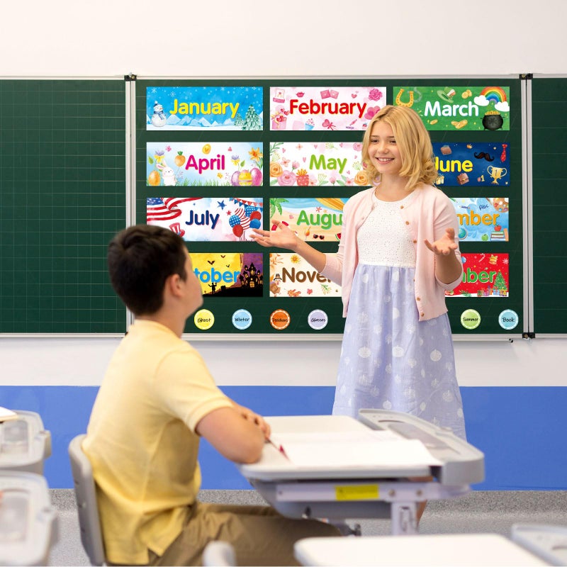 Omlisca 48 Pack Holiday Monthly Headliners 12 Months of The Year Bulletin Board Set Seasonal Monthly Headers Month Calendar Cards with 36 Round Colorful Cutouts for Classroom School Decorations - Image 4