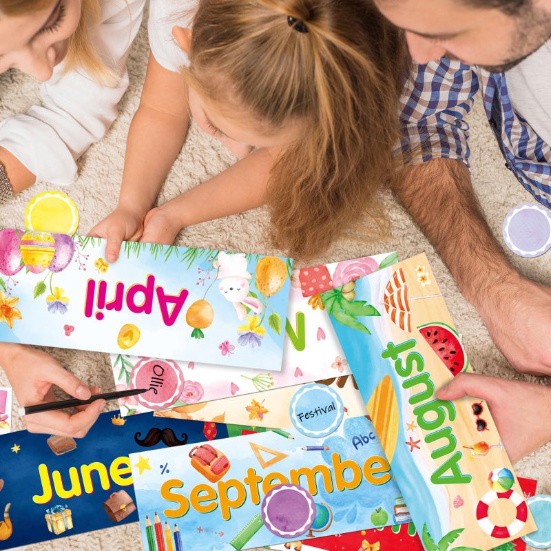 Omlisca 48 Pack Holiday Monthly Headliners 12 Months of The Year Bulletin Board Set Seasonal Monthly Headers Month Calendar Cards with 36 Round Colorful Cutouts for Classroom School Decorations - Image 2