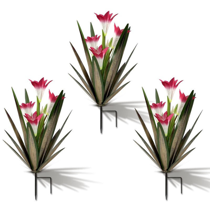 Homight Metal Agave Plant Outdoor Decoration Lily Mexican Yard Art Garden Gift Home Decor Hand Painted Metal Agave Garden Yard Statue, Outdoor Lawn Ornaments(3 Big Red Lilies) - Image 1