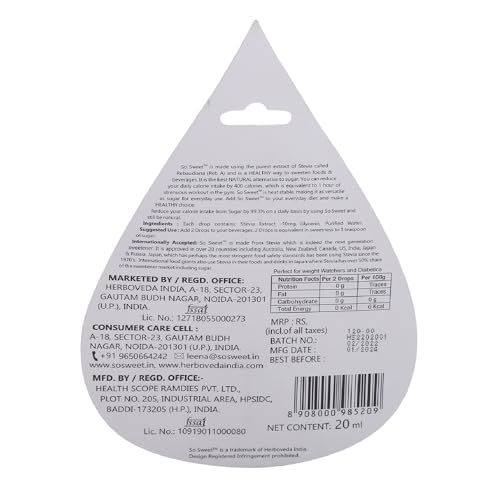So Sweet Stevia Liquid Sugar Free Natural Zero Calorie Sweetener (Pack of 4, 1600 Drops - 400 Drops Each) - Image 3