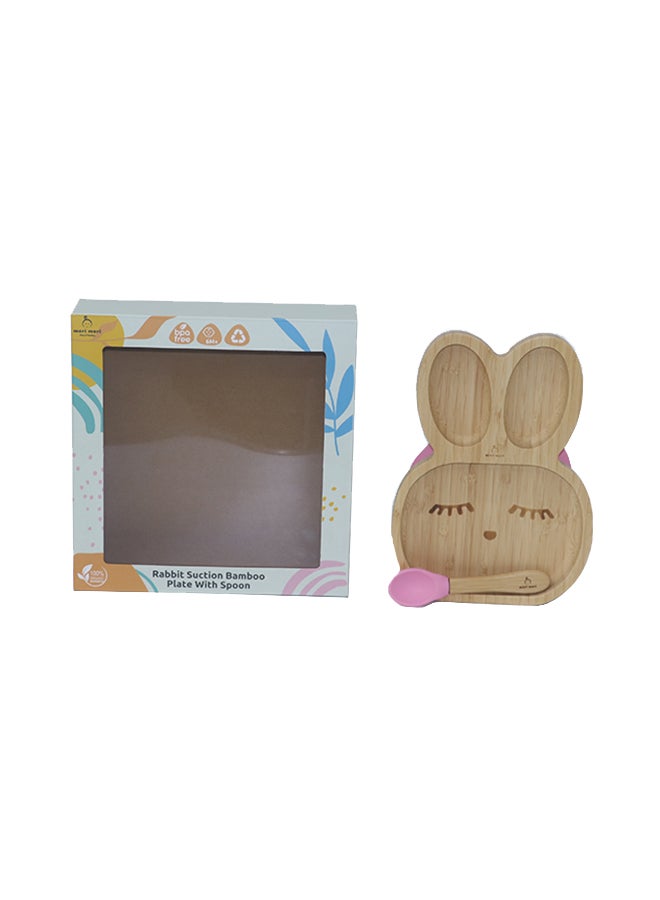 Mori Mori Rabbit Plate With Spoon And Silicone Suction -Pink - Image 1