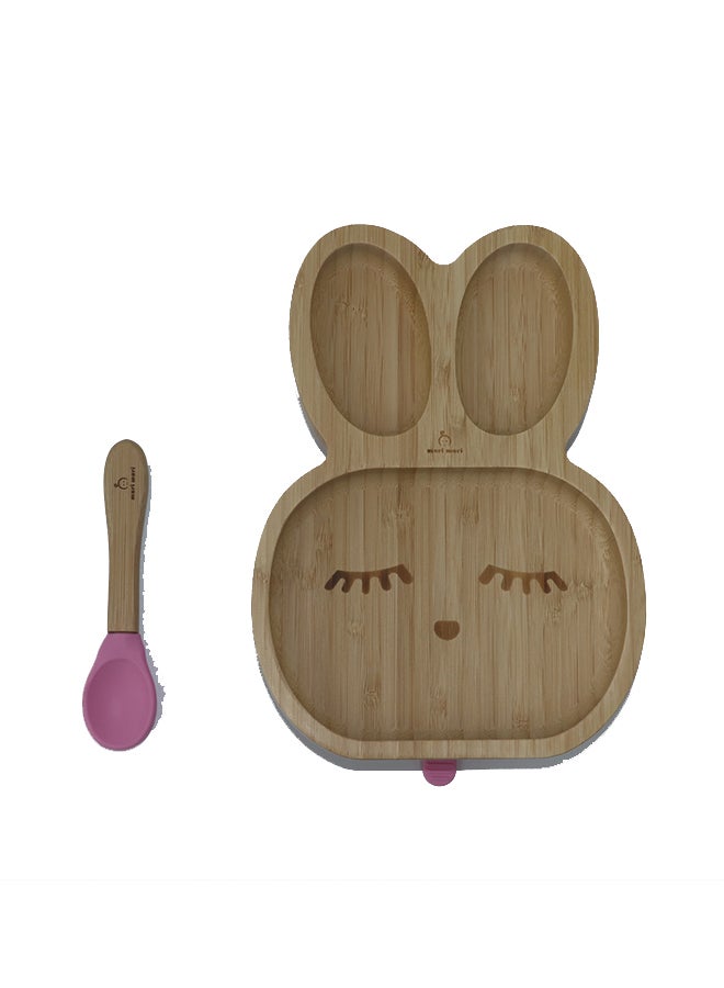 Mori Mori Rabbit Plate With Spoon And Silicone Suction -Pink - Image 3