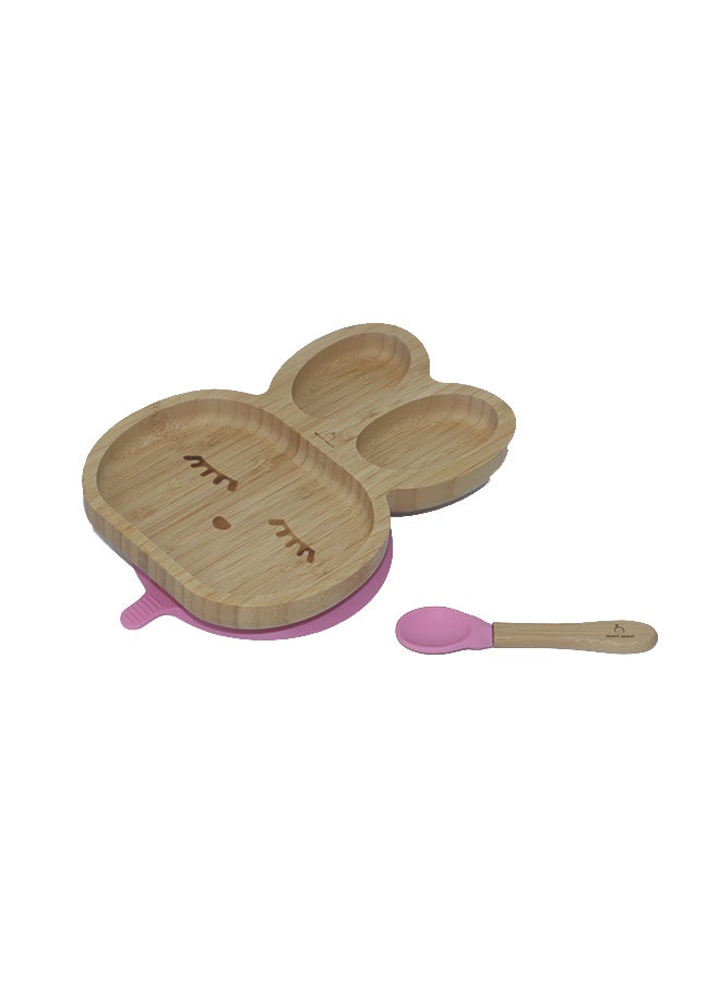 Mori Mori Rabbit Plate With Spoon And Silicone Suction -Pink - Image 2