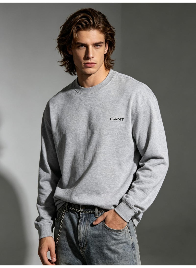 GANT Men Crew Neck Long Sleeve Minimalist Casual Sweatshirt Heather Grey - Image 1