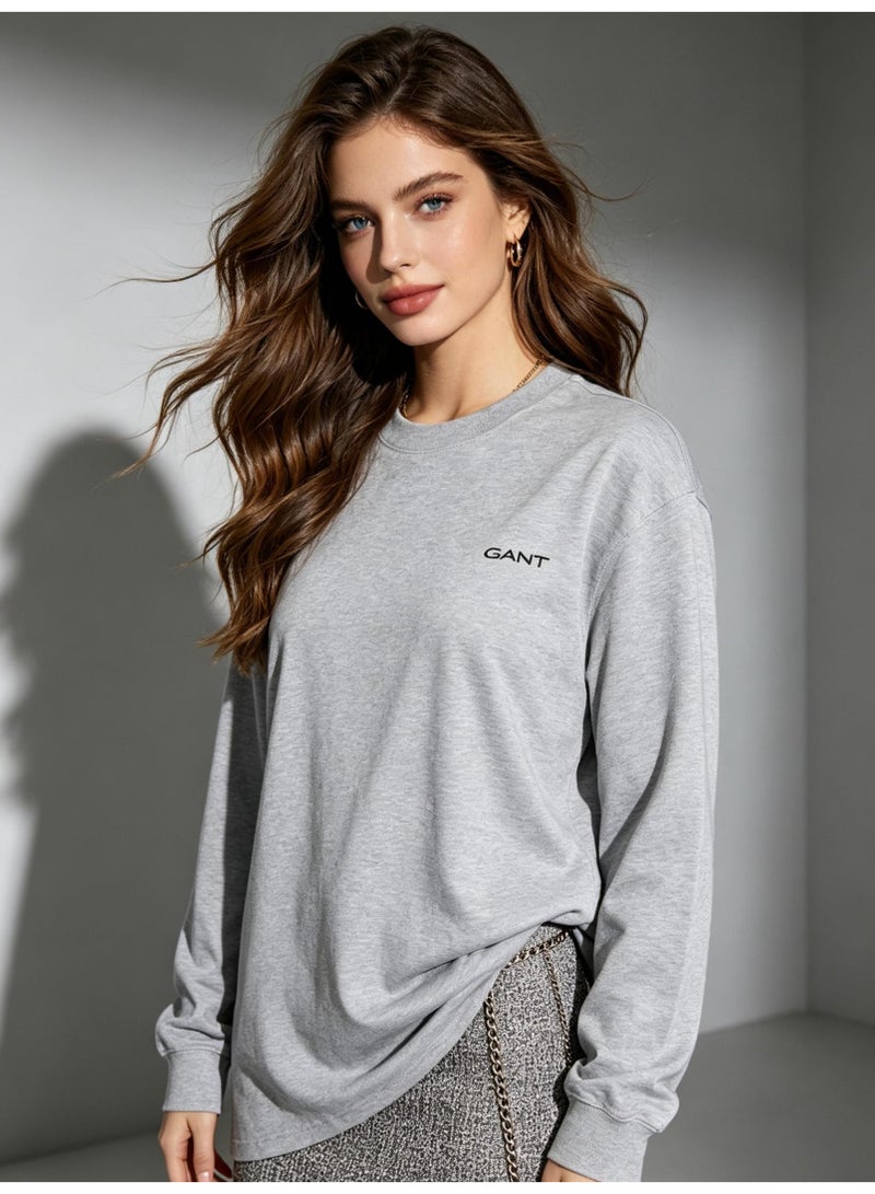 GANT Men Crew Neck Long Sleeve Minimalist Casual Sweatshirt Heather Grey - Image 2