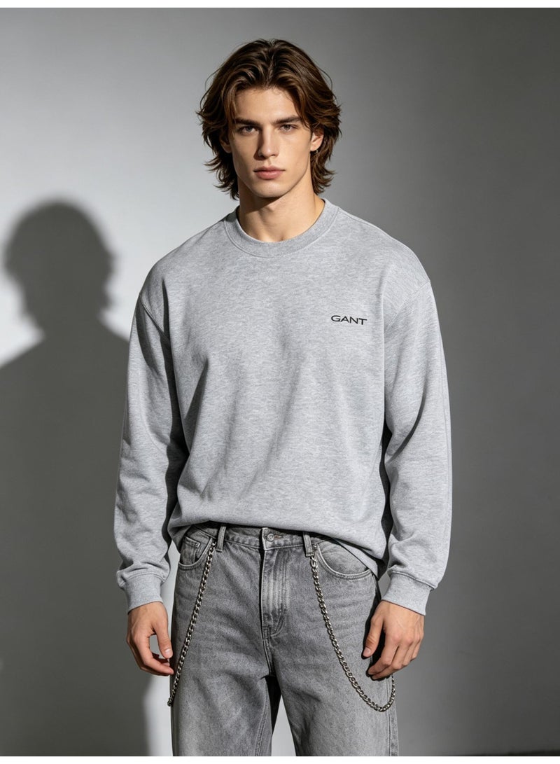 GANT Men Crew Neck Long Sleeve Minimalist Casual Sweatshirt Heather Grey - Image 4