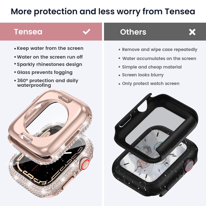Tensea [2 in 1 for Waterproof Apple Watch Screen Protector Case 44mm SE 3/SE 2nd Generation/SE/Series 6/5/4 Accessories, 360 iWatch Diamond Front Bumper with Glass, Bling Face Cover Women, 44 mm - Image 2