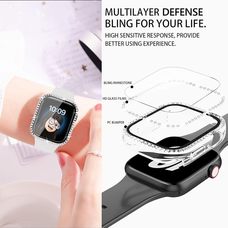 3 Pack 42mm Sparkling Crystal Diamond Rhinestone Ultra Thin Cushion Full Cover Case With Screen Cover For Apple Watch Series 10 11 Black Silver Transparent Ideal Gift For Women Girls - Image 4