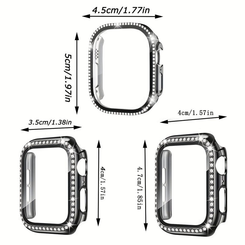 3 Pack 42mm Sparkling Crystal Diamond Rhinestone Ultra Thin Cushion Full Cover Case With Screen Cover For Apple Watch Series 10 11 Black Silver Transparent Ideal Gift For Women Girls - Image 3