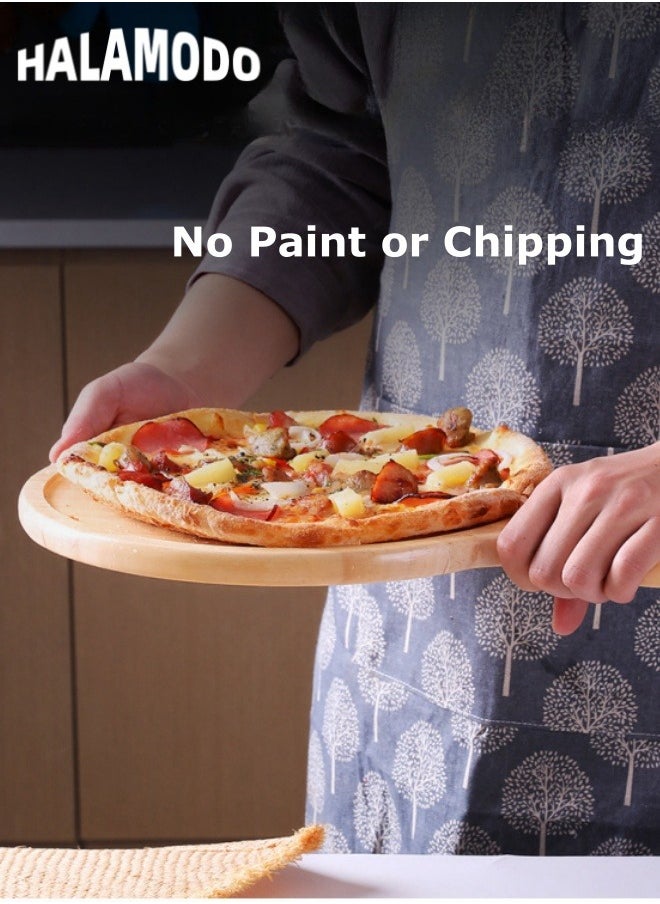 HALAMODO - Bamboo Pizza Pan Round Cutting & Chopping Boards with Handle for Homemade Baking Like Pizza Bread Cake Suitable for Fruit Vegetables and Cheese Cutting - Image 1