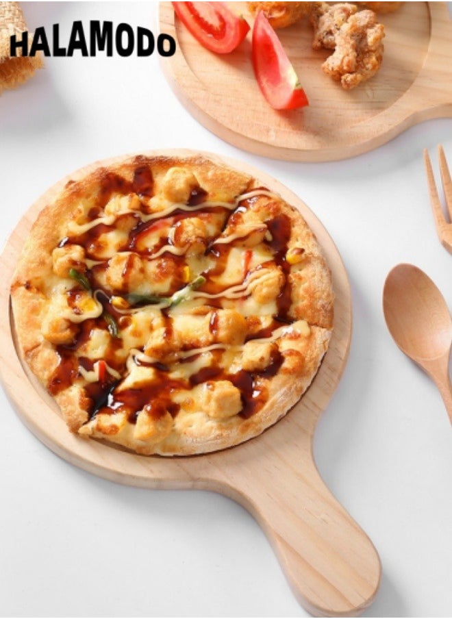HALAMODO - Bamboo Pizza Pan Round Cutting & Chopping Boards with Handle for Homemade Baking Like Pizza Bread Cake Suitable for Fruit Vegetables and Cheese Cutting - Image 1