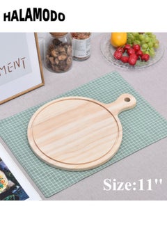 Bamboo Pizza Pan Round Cutting & Chopping Boards with Handle for Homemade Baking Like Pizza Bread Cake Suitable for Fruit Vegetables and Cheese Cutting