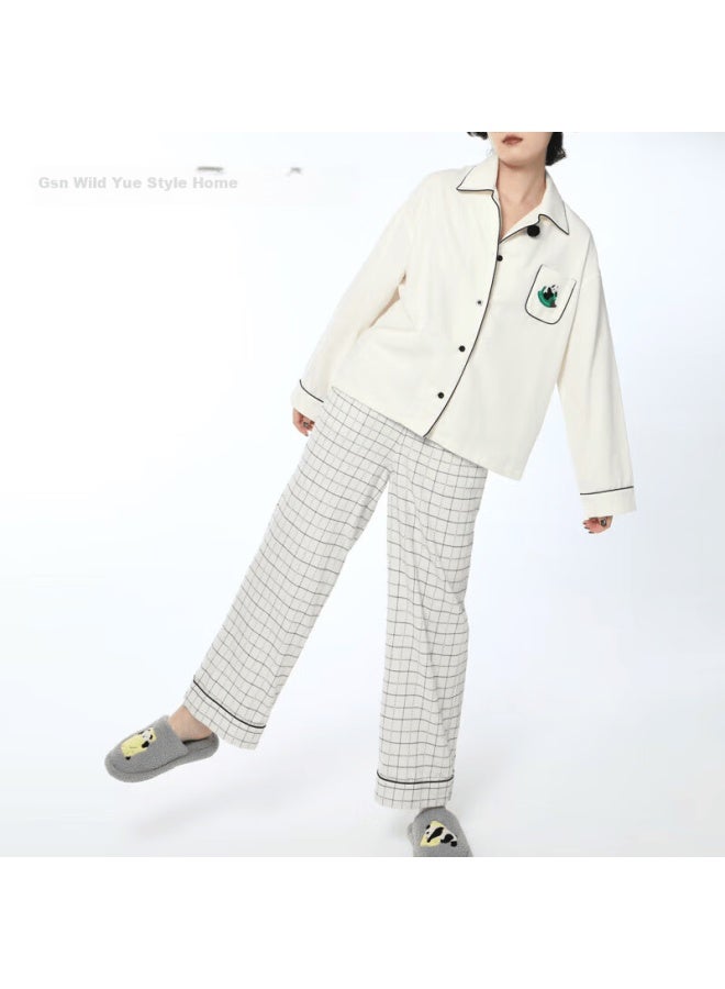 Tbh 100% Cotton Brushed Homewear Panda Print Long Sleeve Autumn Winter Couple Pajama Set Uni Sleepwear