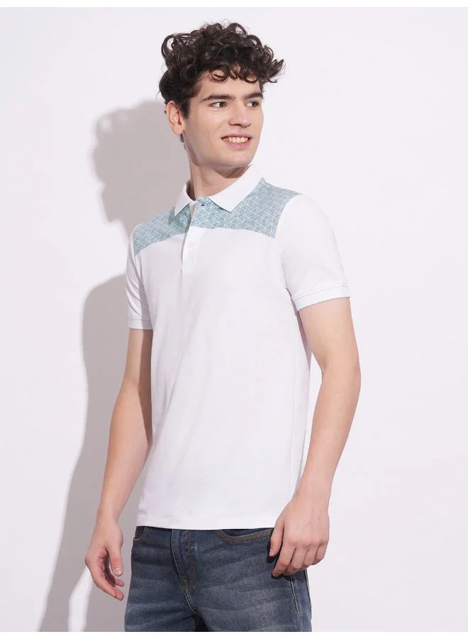 بيينغ هيومان Mens White Polo Collar Short Sleeve Polo T-Shirt