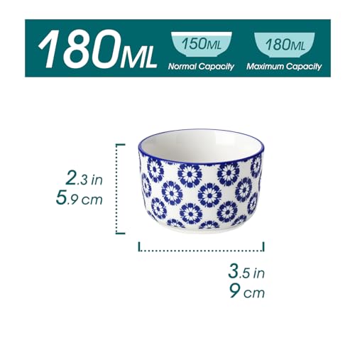 vancasso Selene 6 oz Ceramic Ramekins Set of 6, Microwave & Dishwasher Safe Souffle Cups for Baking, Dip & Sauce, Desserts, Handcrafted Blue Floral Bowls - Image 2