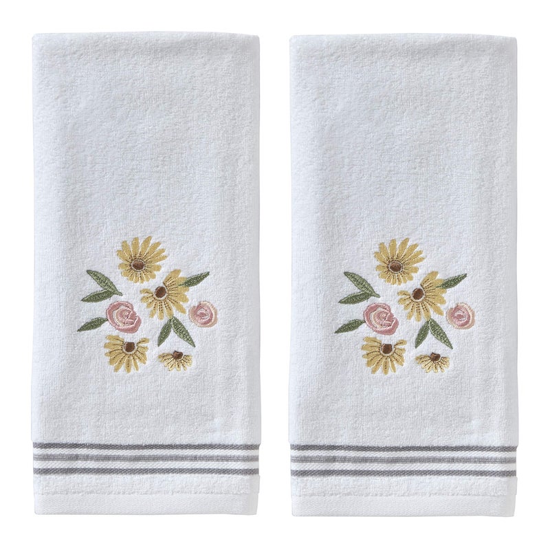 SKL Home by Saturday Knight Ltd Tossed Flowers Hand Towel 2Pack White