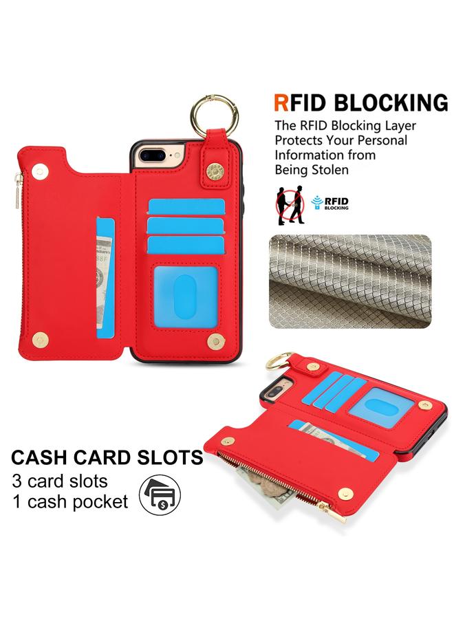 S-TOP Case For iPhone 8 Plus / 7 Plus RFlD Anti-theft Double Buckle Ring Zipper Card Phone Case - Image 3