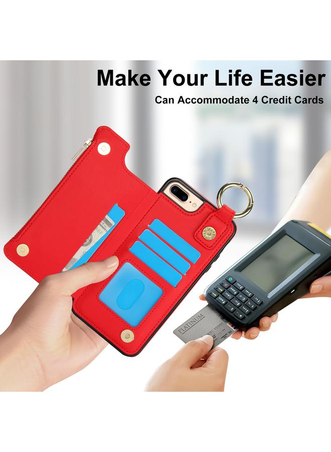 S-TOP Case For iPhone 8 Plus / 7 Plus RFlD Anti-theft Double Buckle Ring Zipper Card Phone Case - Image 5