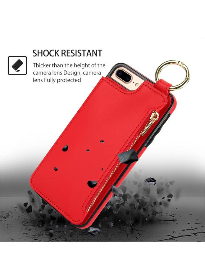 S-TOP Case For iPhone 8 Plus / 7 Plus RFlD Anti-theft Double Buckle Ring Zipper Card Phone Case - Image 2