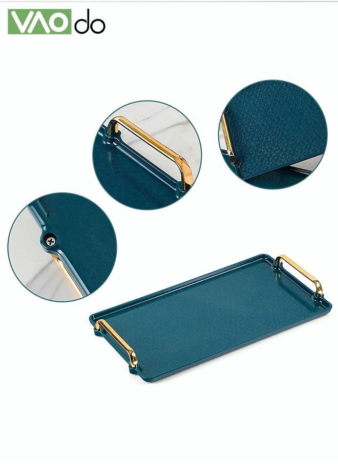 VAOdo - Rectangular Decorative Tray Plastic Serving Trays with Double Handles Serving Platters for Parties Table Kitchen Bathroom Set of 2 - Image 1
