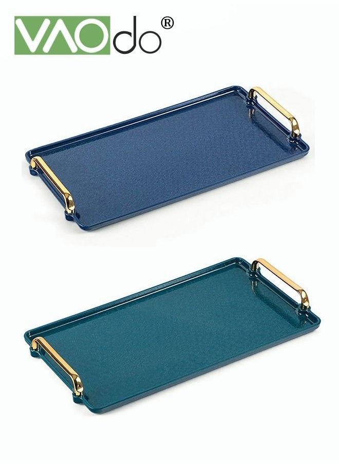VAOdo - Rectangular Decorative Tray Plastic Serving Trays with Double Handles Serving Platters for Parties Table Kitchen Bathroom Set of 2 - Image 1