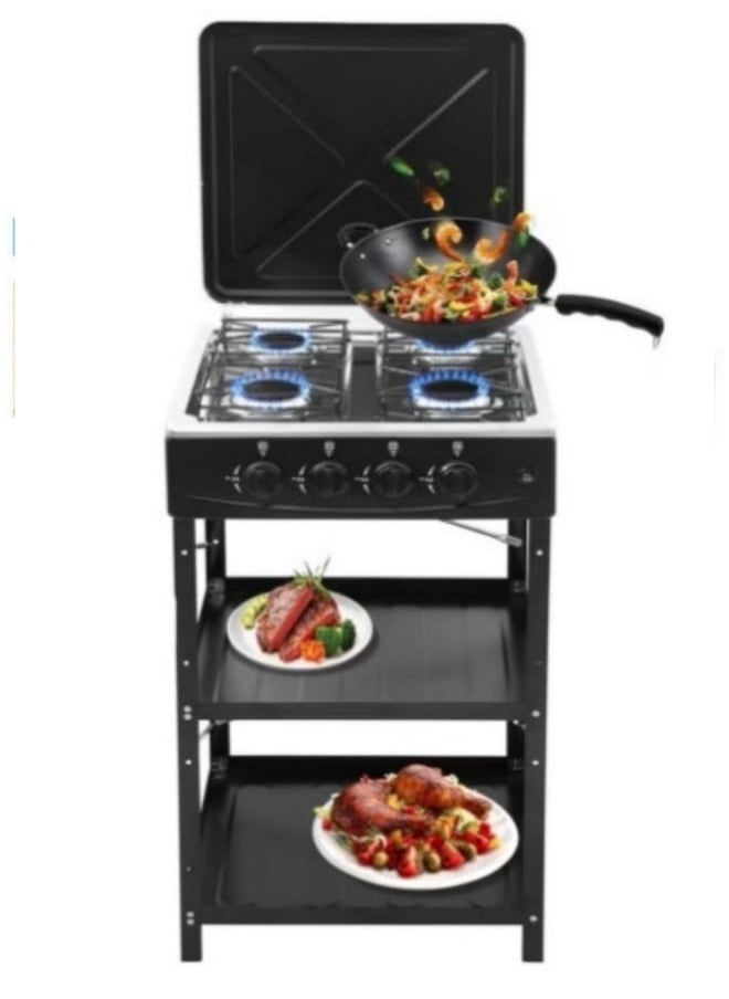 Built-in oven with 4 gas burners, 4 legs and 2 shelves, this portable gas stove can handle multiple cooking operations at once. The flame strength can be controlled using the control keys assigned to each burner, safe and gas-saving