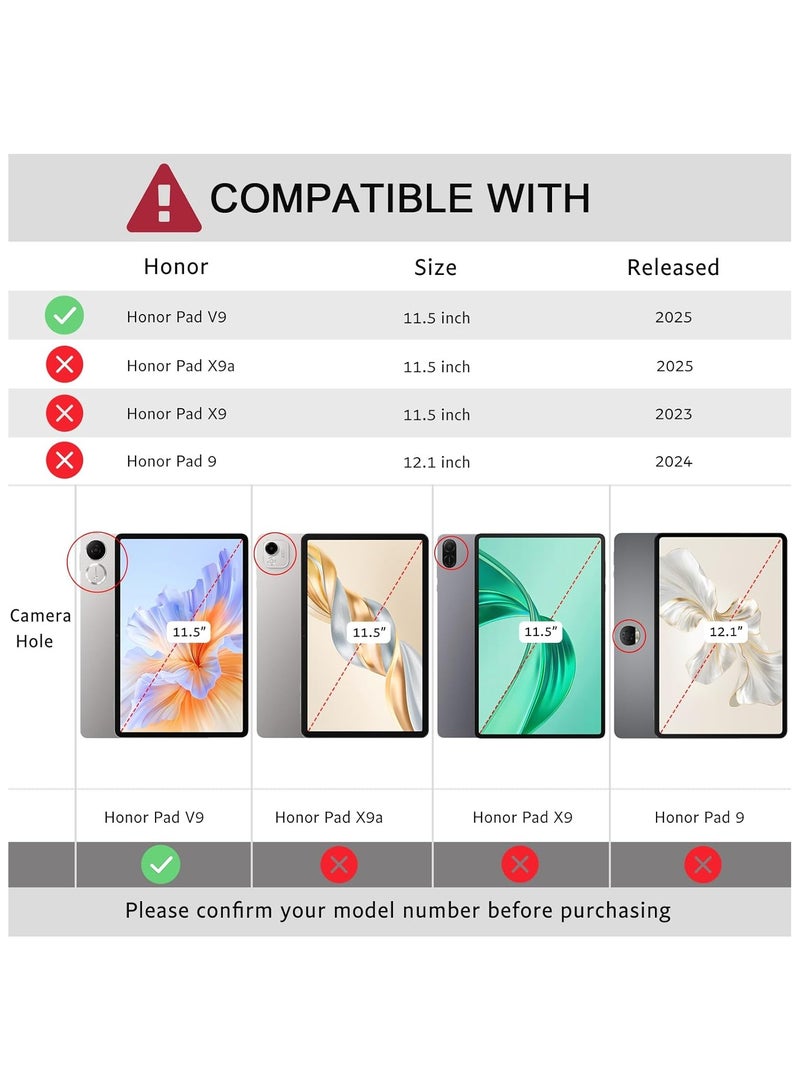 VKL Case Compatible with Honor Pad V9 11.5 inch 2025 Tablet Protector Rotating 360 Solid Color Leather Protective Case Holster with Pen Holder (Grey) - Image 2