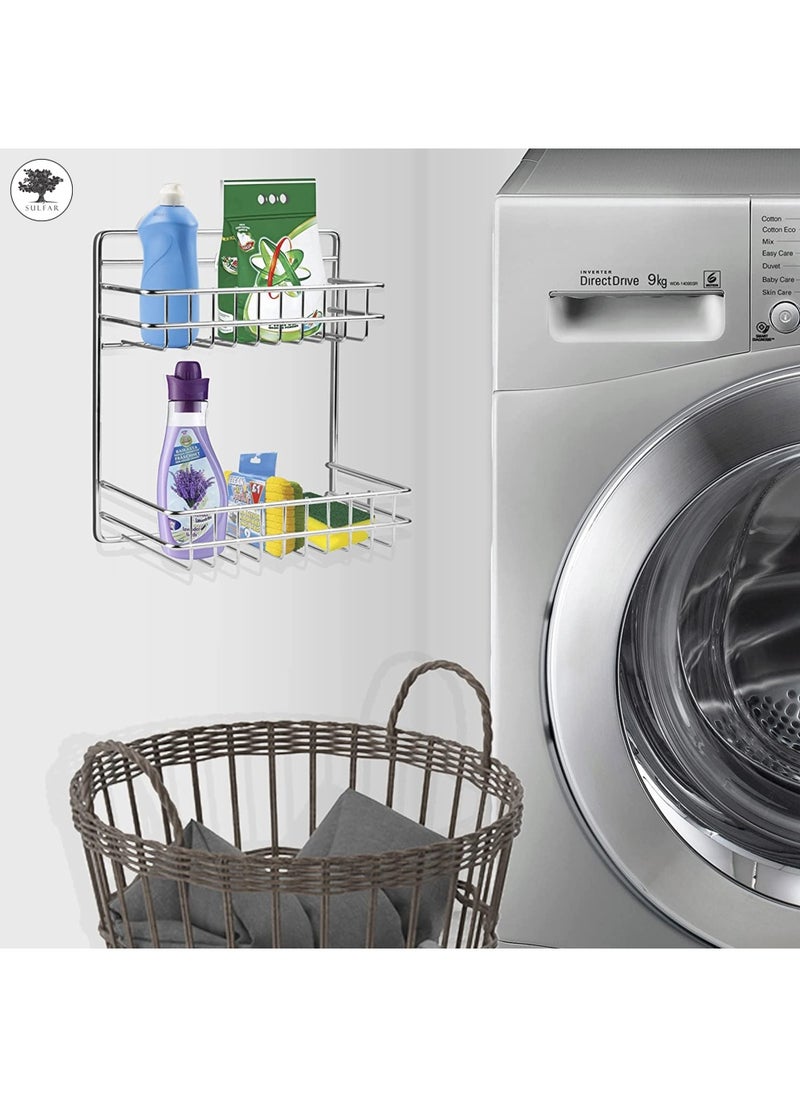 sulfar - Stainless Steel Kitchen and Bathroom Wall Stand Shelf Shelves Rack Holder Accessories Chrome Finish (2 Layer) Silver - Image 1