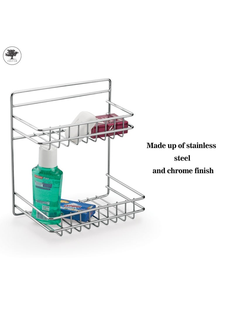 sulfar - Stainless Steel Kitchen and Bathroom Wall Stand Shelf Shelves Rack Holder Accessories Chrome Finish (2 Layer) Silver - Image 1