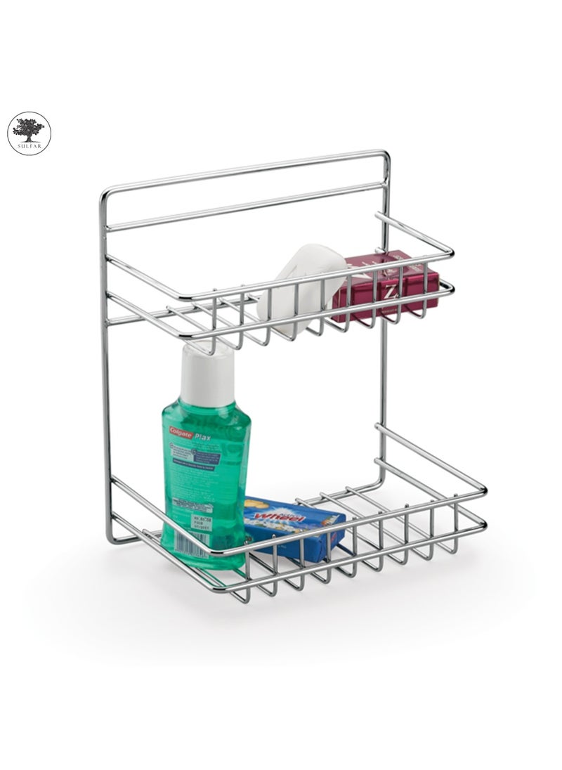 sulfar - Stainless Steel Kitchen and Bathroom Wall Stand Shelf Shelves Rack Holder Accessories Chrome Finish (2 Layer) Silver - Image 1